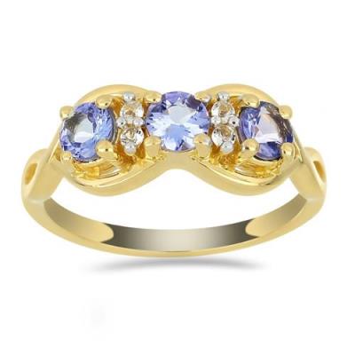 BUY 925 SILVER GOLD PLATED NATURAL TANZANITE GEMSTONE RING